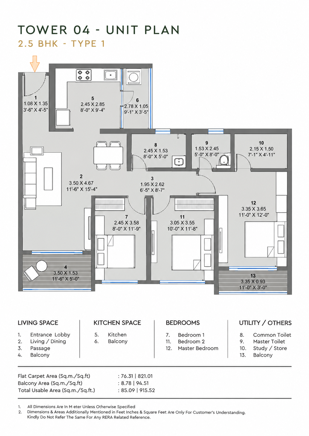 2.5 BHK Type 01 unit plan