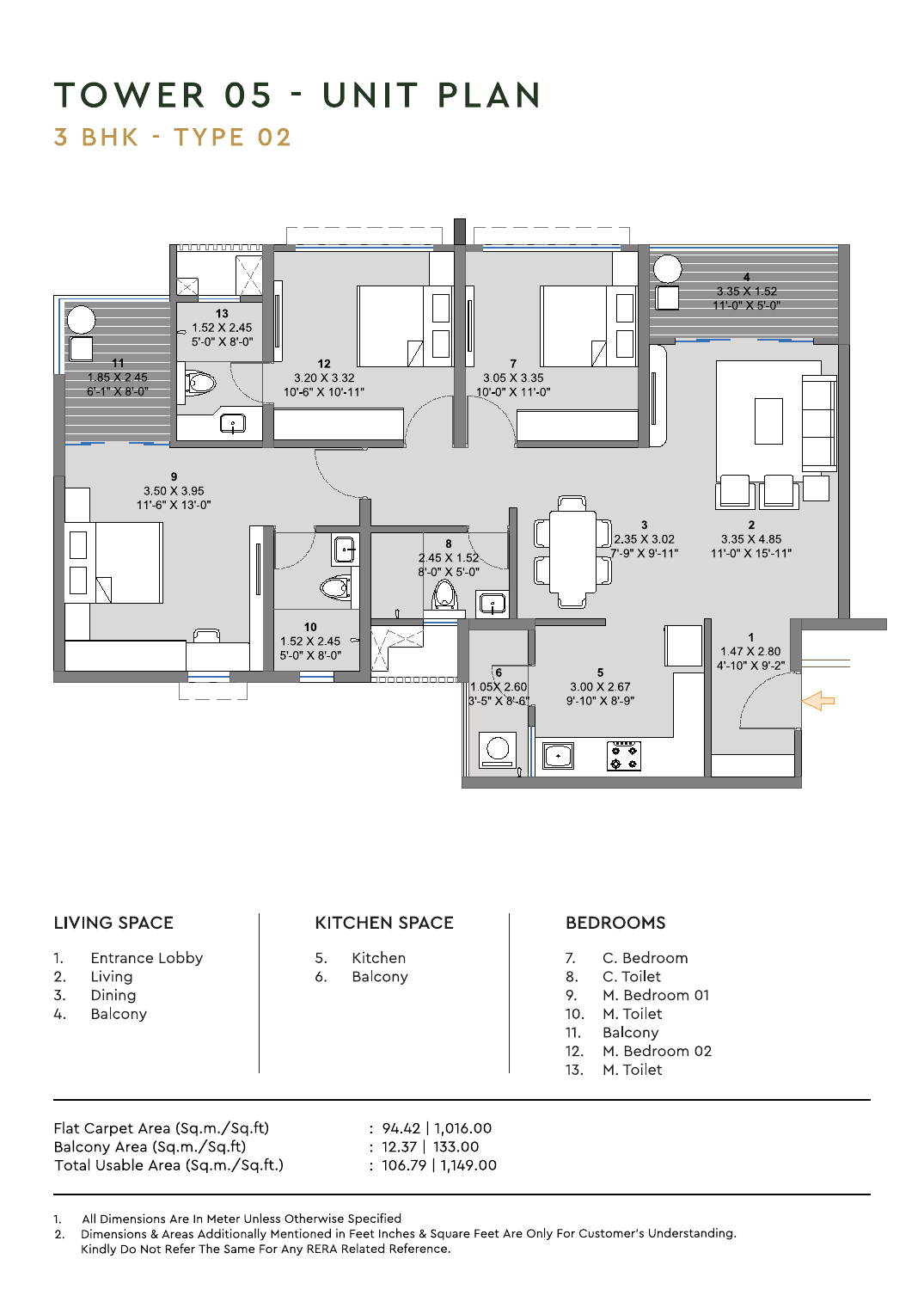 Tower 05 3 BHK Type 02 unit plan